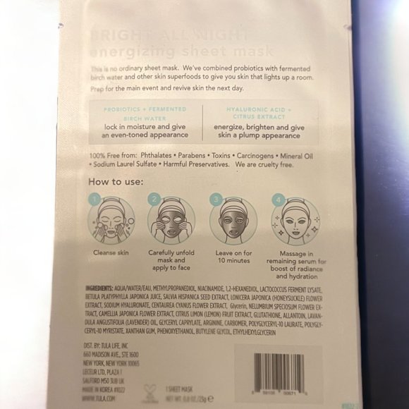 Tula Bright ALL NIGHT energizing sheet mask - 2 masks - Picture 4 of 4